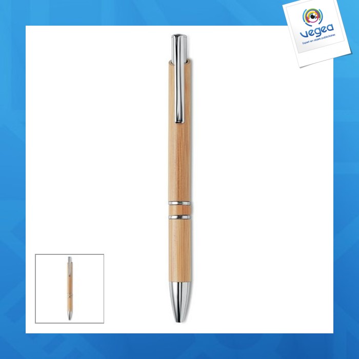 Stylo à bille personnalisé en bambou poussoir alu