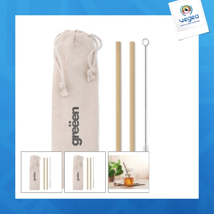 Set de 2 pailles personnalisables bambou avec brosse