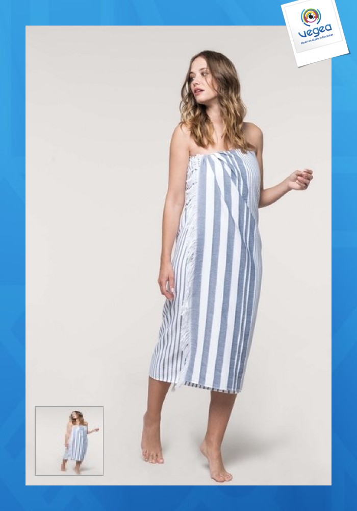 Fouta publicitaire rayée avec franges - kariban