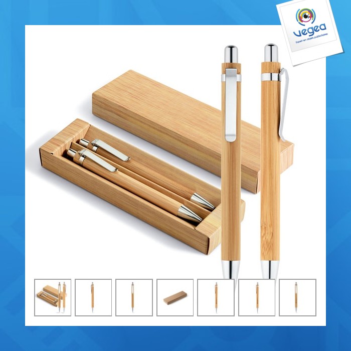 Kit stylo bille personnalisé et porte-mine en bambou