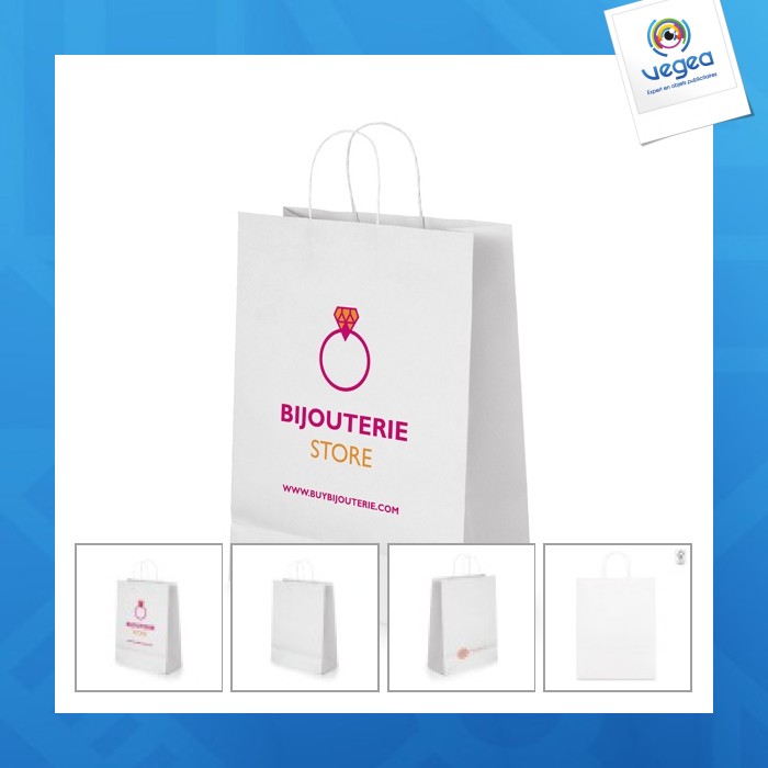 Sac en papier kraft personnalisable blanc 240x310x90mm