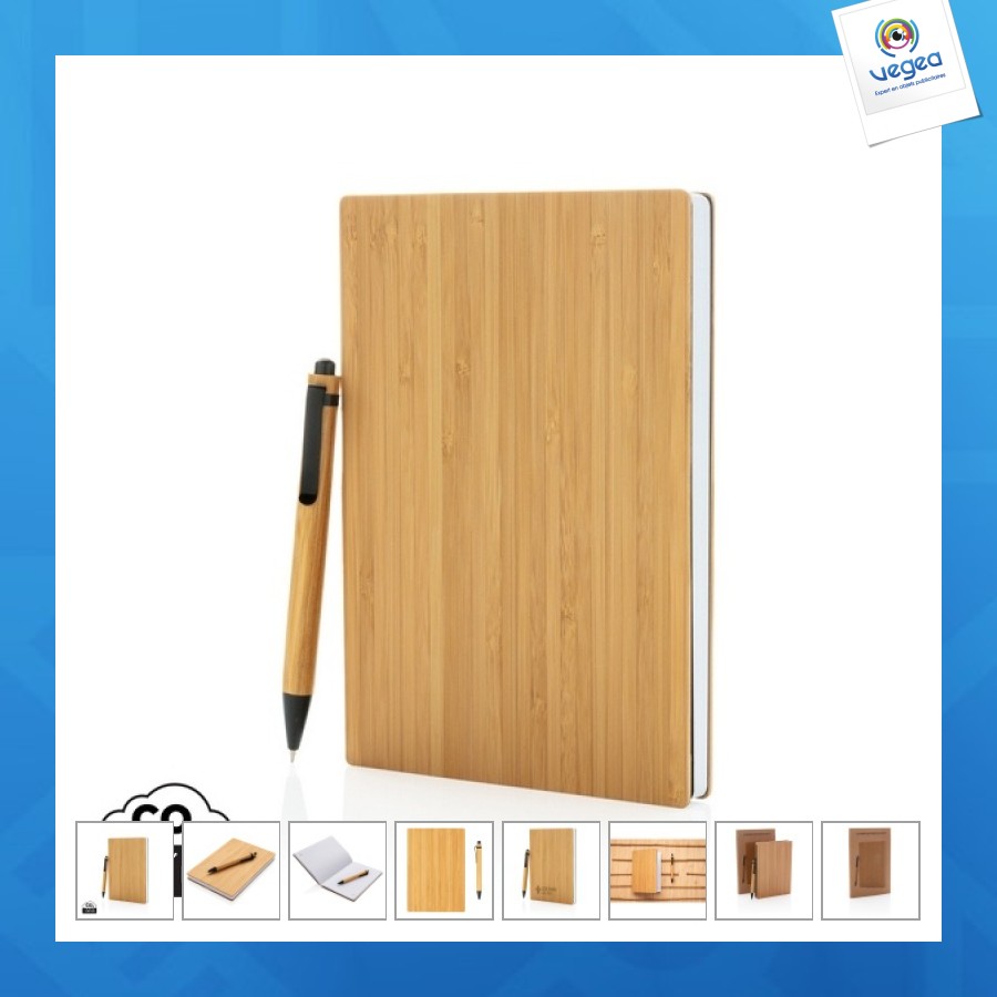 Set carnet personnalisé de notes a5 et stylo en bambou