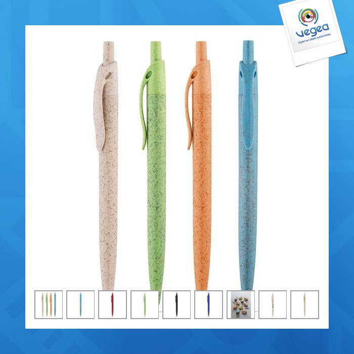 Stylo bille publicitaire en fibre de paille de blé et abs avec clip