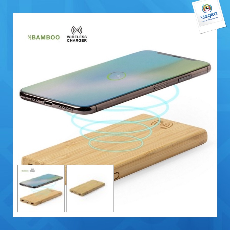 Batterie externe sans fil 6000 mah bambou
