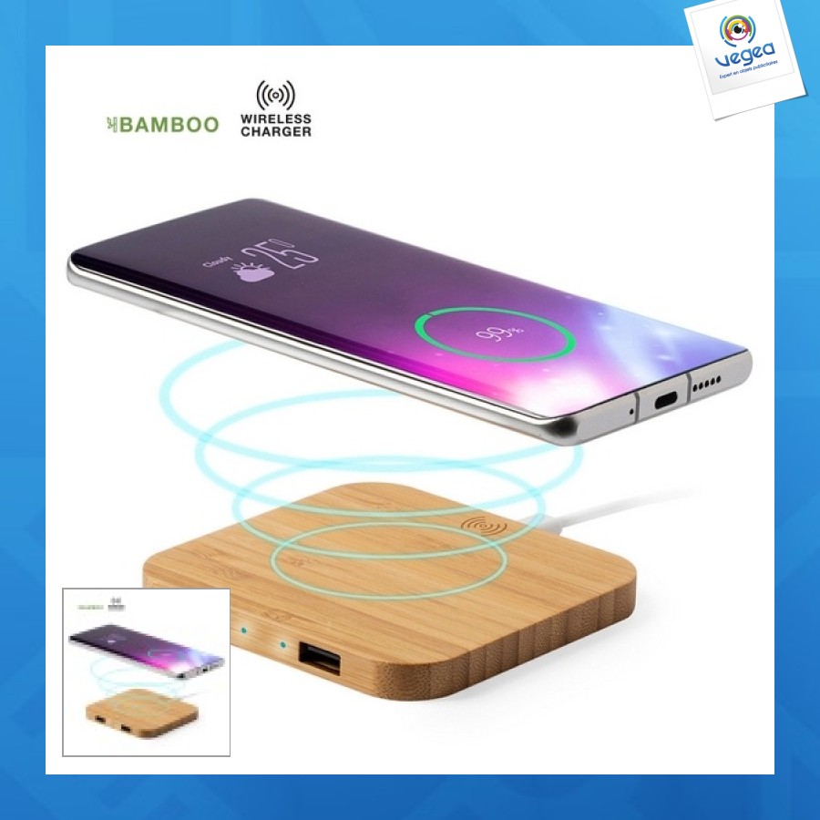 Chargeur sans fil publicitaire 5w en bambou