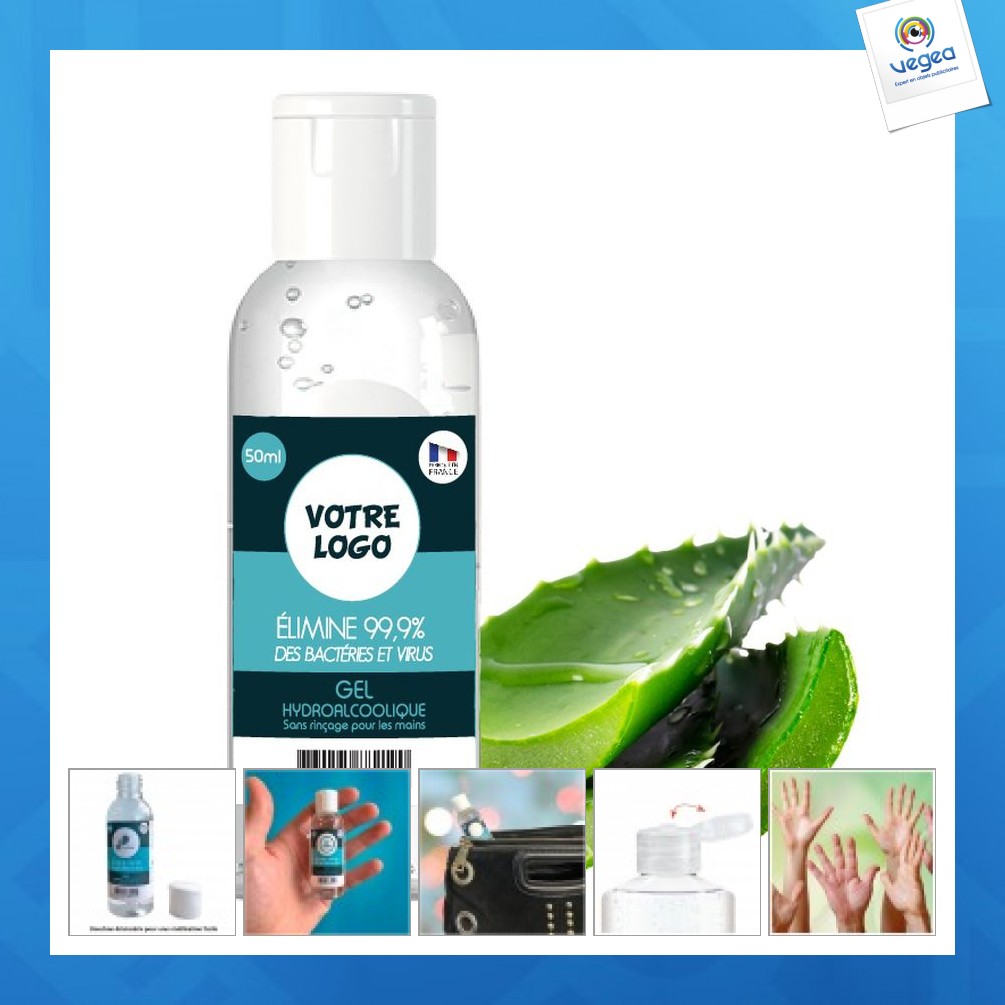 Flacon de gel publicitaire hydroalcoolique 50ml