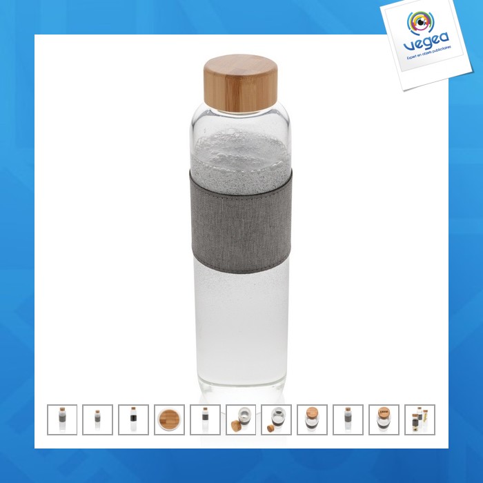 Bouteille en verre avec logo 75cl avec bouchon bambou