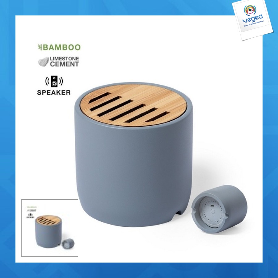 Enceinte avec logo 3w ciment et bambou