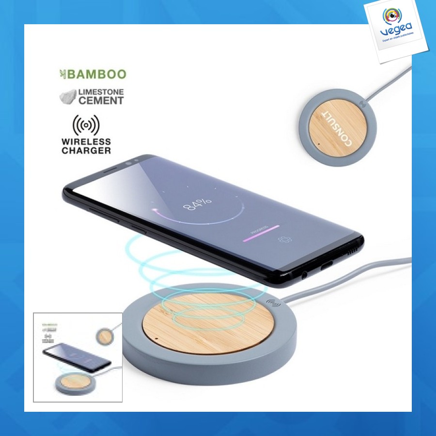 Chargeur sans fil publicitaire 5w ciment et bambou