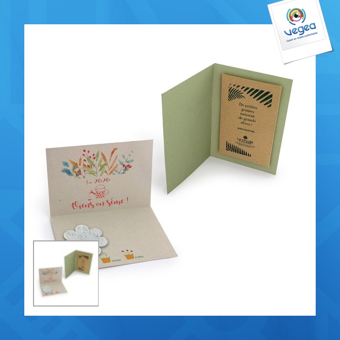 Carte en papier végétal avec 1 sachet kraft