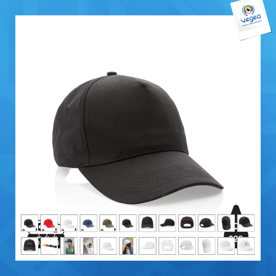 Casquette 5 panneaux en coton recyclé 190g impact