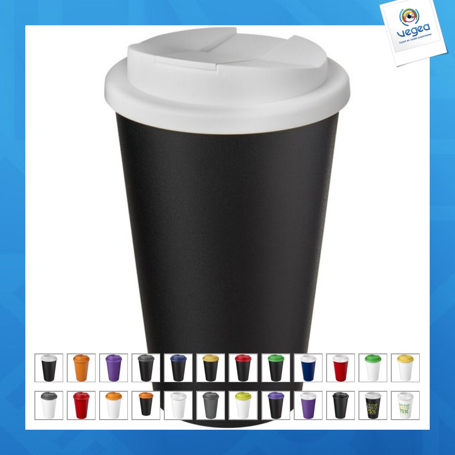 Gobelet publicitaire americano® eco recyclé de 350ml avec couvercle anti-déversement