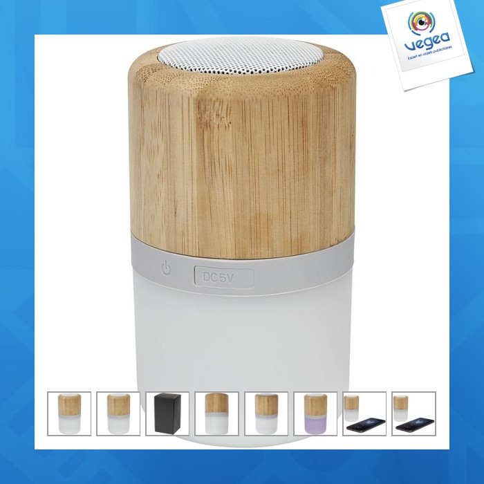 Haut-parleur personnalisable bluetooth® aurea en bambou avec lumière