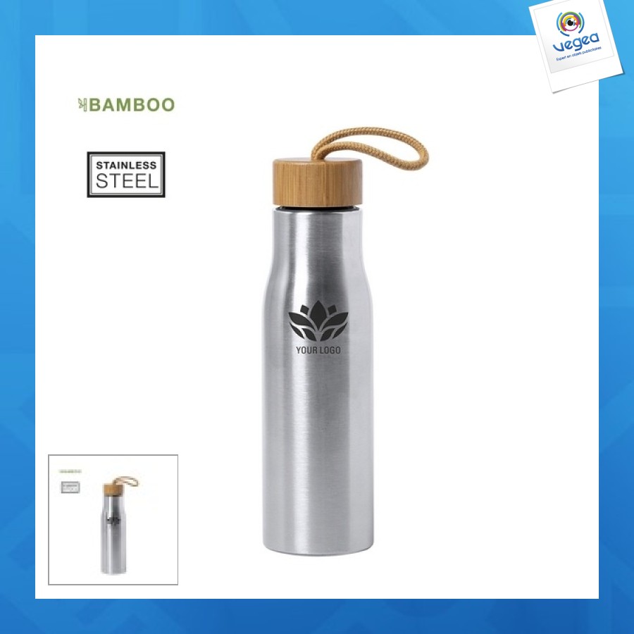 Gourde publicitaire 60cl métal et bambou