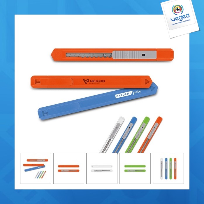 Cutter publicitaire plastique a lame auto-retractable