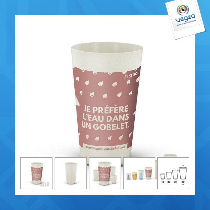 Gobelet réutilisable publicitaire en biocomposite 60cl ras bord