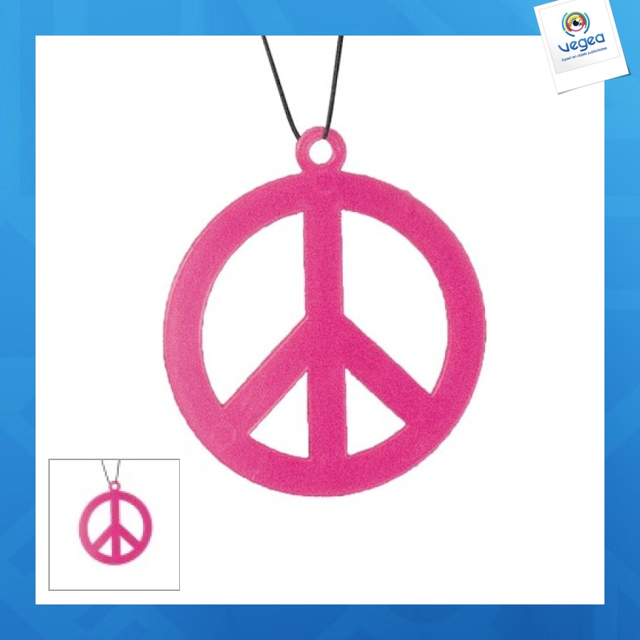 Pendentif hippie personnalisable rose fluo 8.5cm