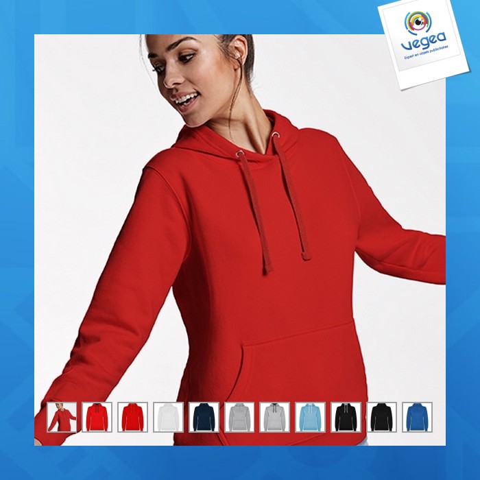 Urban woman - sweat-shirt coupe près de corps féminin avec capuche doublé à contraste et au ton du cordon de serrage et poche kangourou
