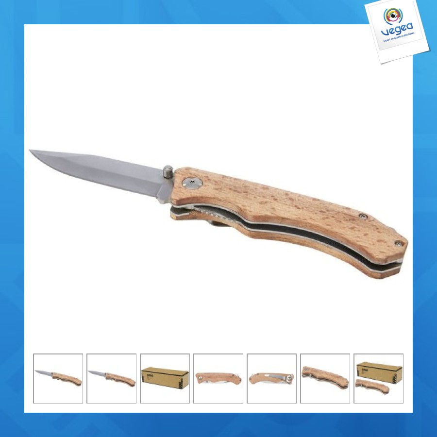 Couteau de poche en bois dave avec clip de ceinture
