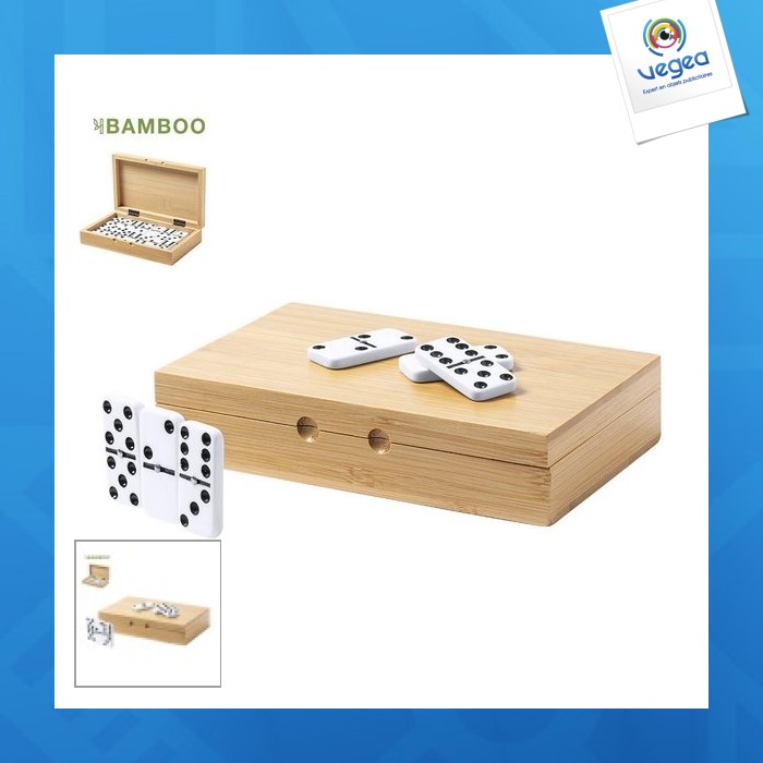 Jeu de domino publicitaire dans un coffret bambou