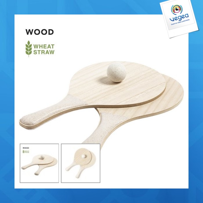 Raquette plage personnalisable en bois et canne de blé