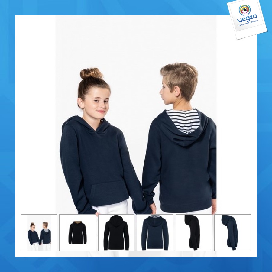 Sweat-shirt à capuche contrastée à motifs enfant unisexe