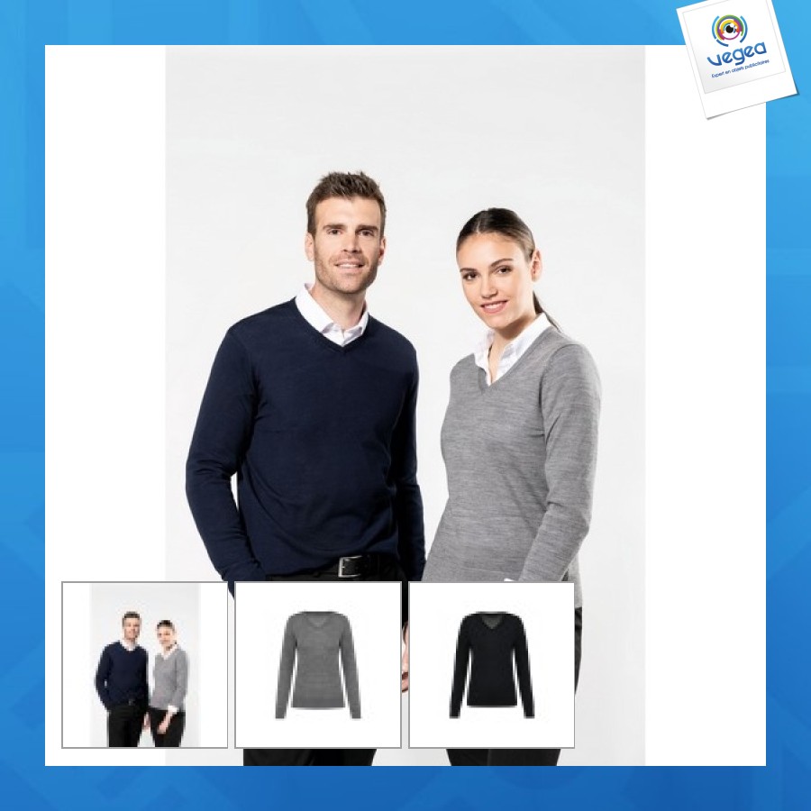 Pull personnalisable mérinos col v femme