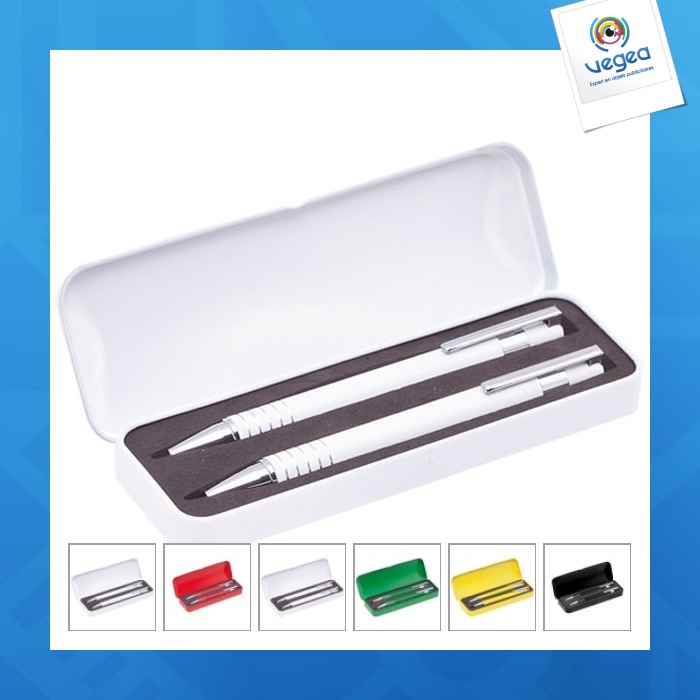 Set coloré avec stylo et porte-mines personnalisable
