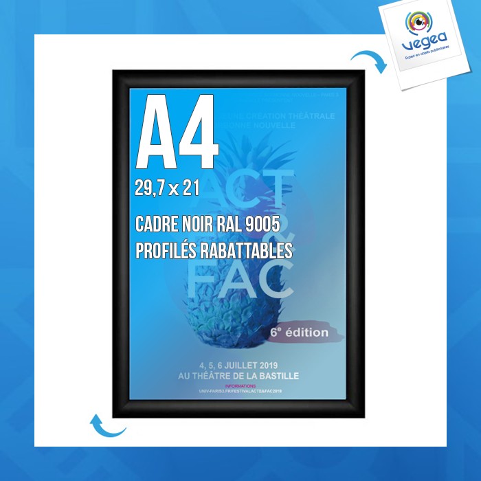 Cadre affichage publicitaire clic-clac mural a.4 noir