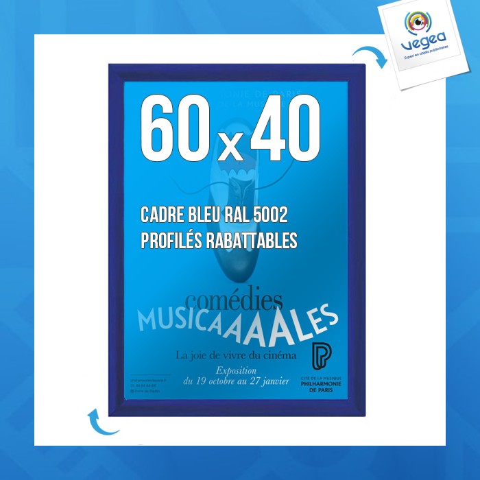 Cadre affichage personnalisé clic-clac mural 60x40cm bleu