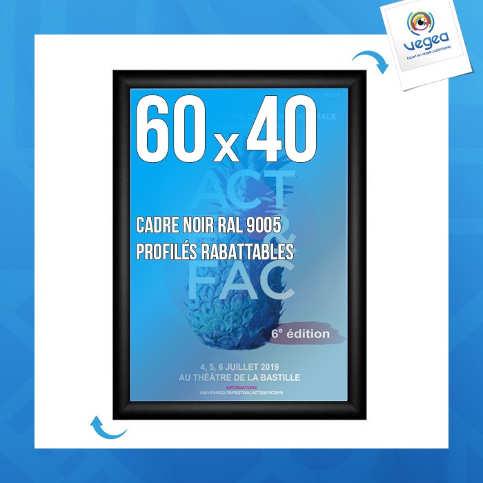 Cadre affichage promotionnel clic-clac mural 60x40cm noir