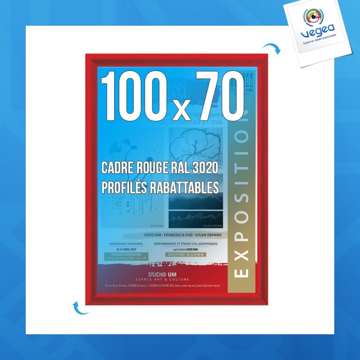 Cadre affichage publicitaire clic-clac mural 100x70cm rouge