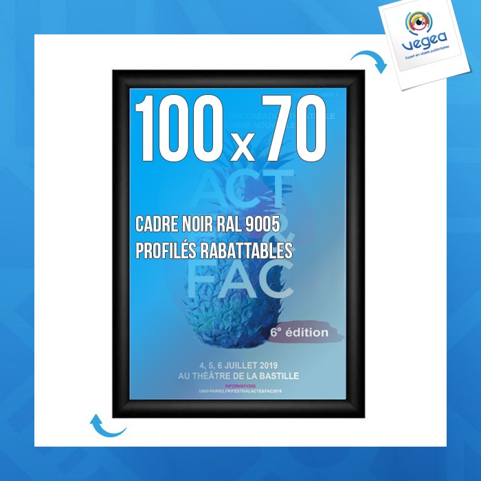 Cadre affichage publicitaire clic-clac mural 100x70cm noir