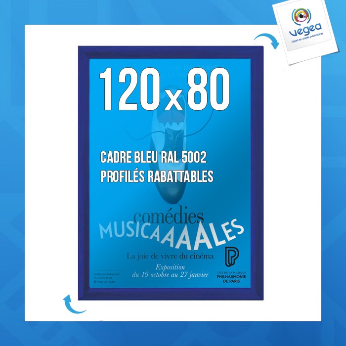 Cadre affichage publicitaire clic-clac mural 80x120cm bleu