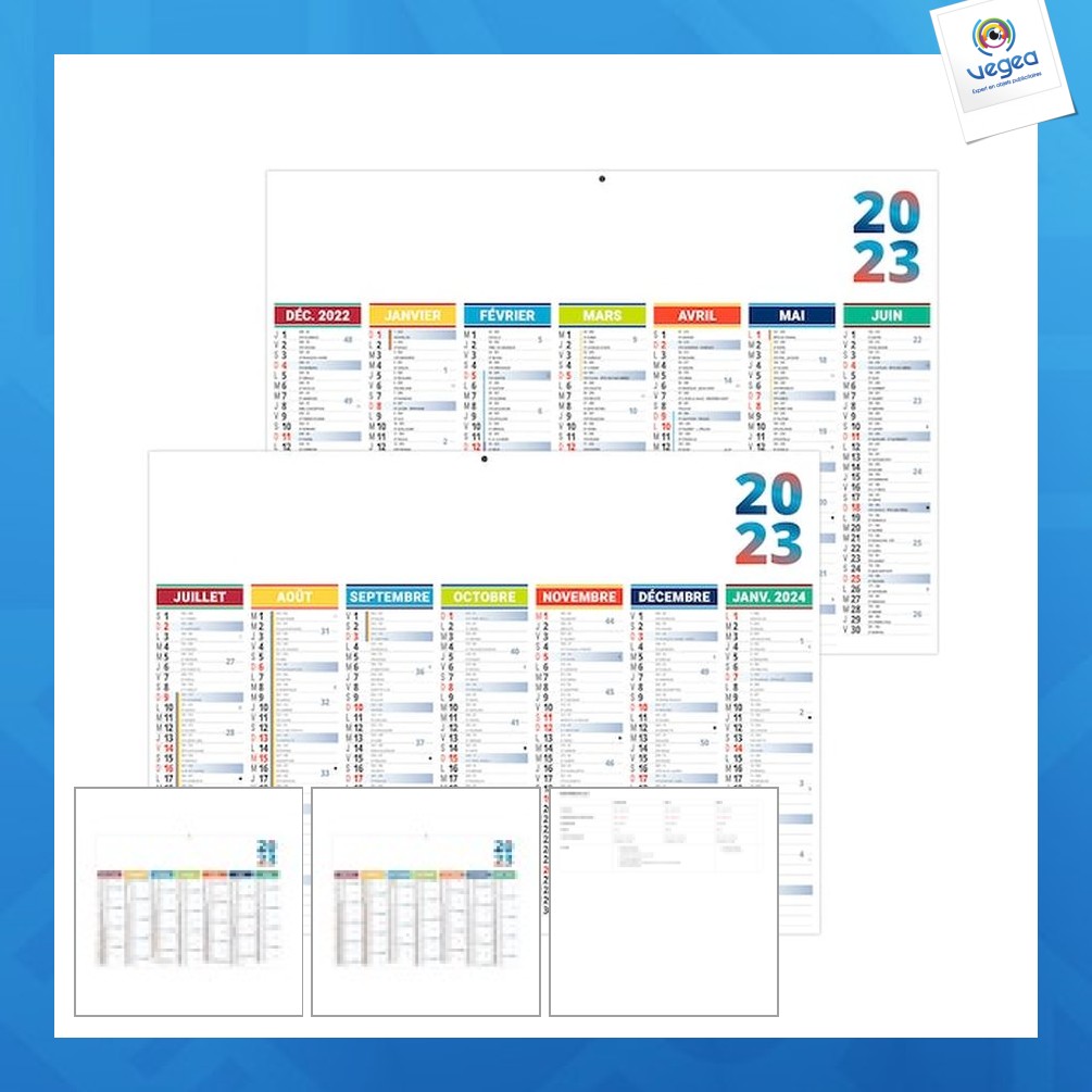 Calendrier promotionnel bancaire aux couleurs vives 