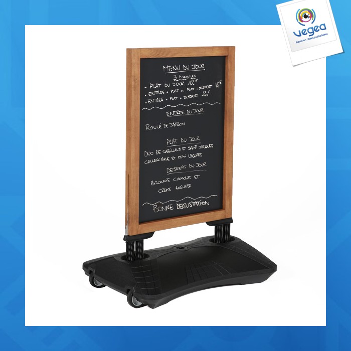 Panneau ardoise personnalisable noir cadre bois 78x59 + base lest. noir