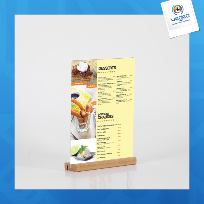 Porte-visuel/menu "i ou v" plexi a5 210x148 socle bois