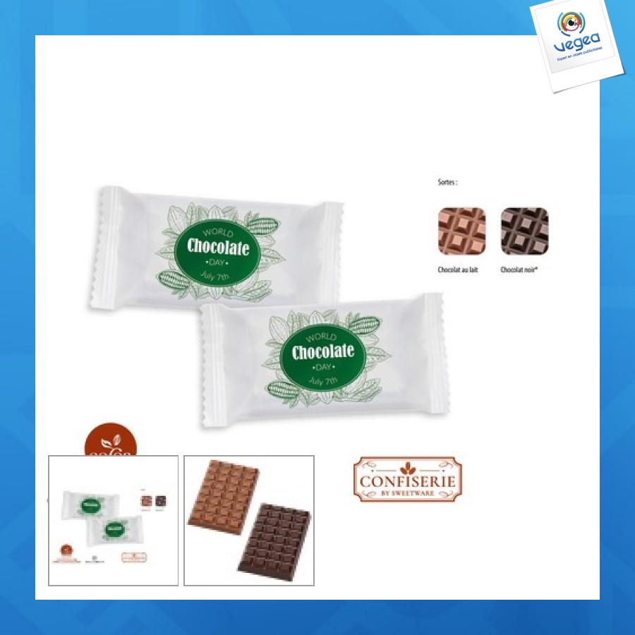 Chocolat mini-tablette de 10g, chocolat au lait callebaut