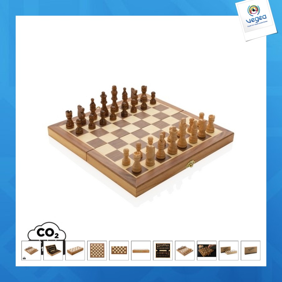 Jeu d'échecs promotionnel pliable en bois fsc®