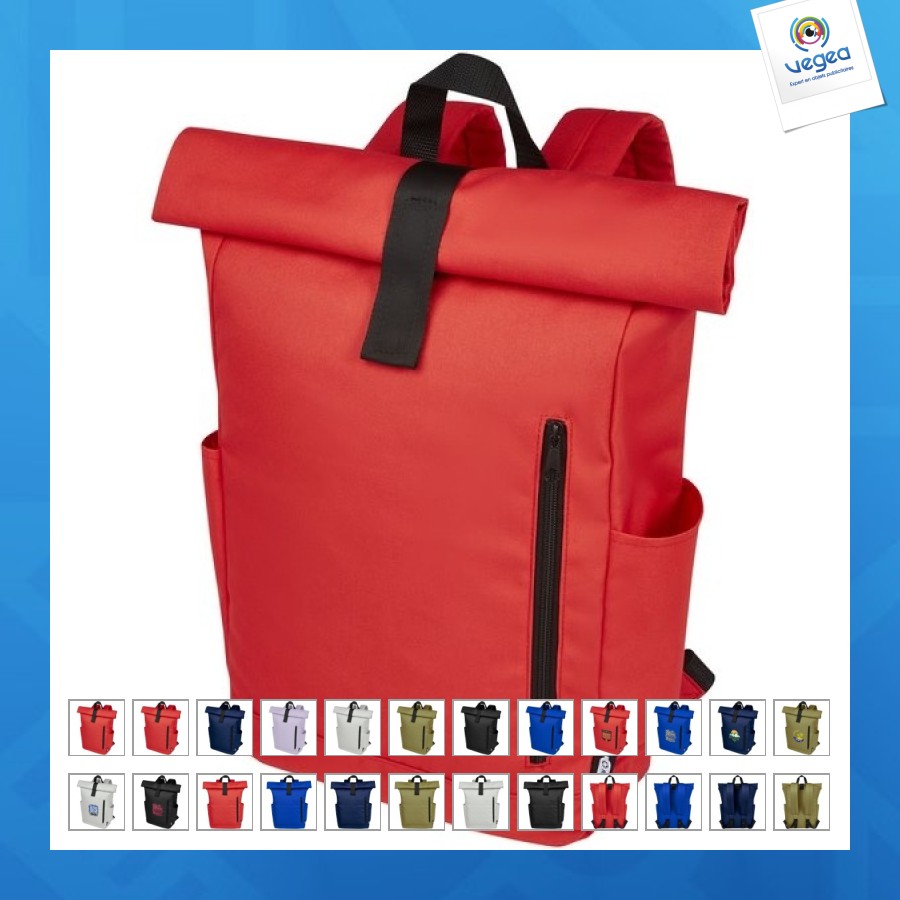 Sac à dos personnalisable byron de 18l en rpet grs 15,6 avec dessus enroulable