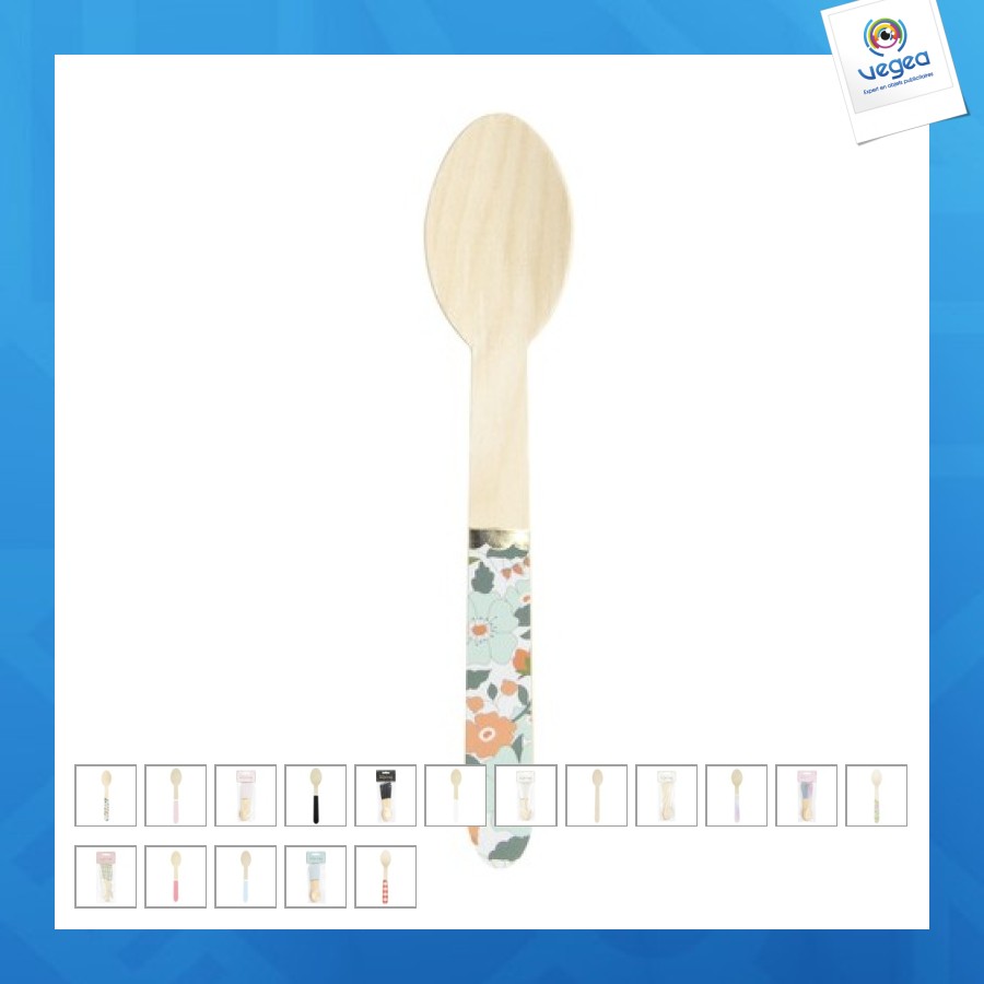 Petites cuilleres en bois fleurs et or x 8