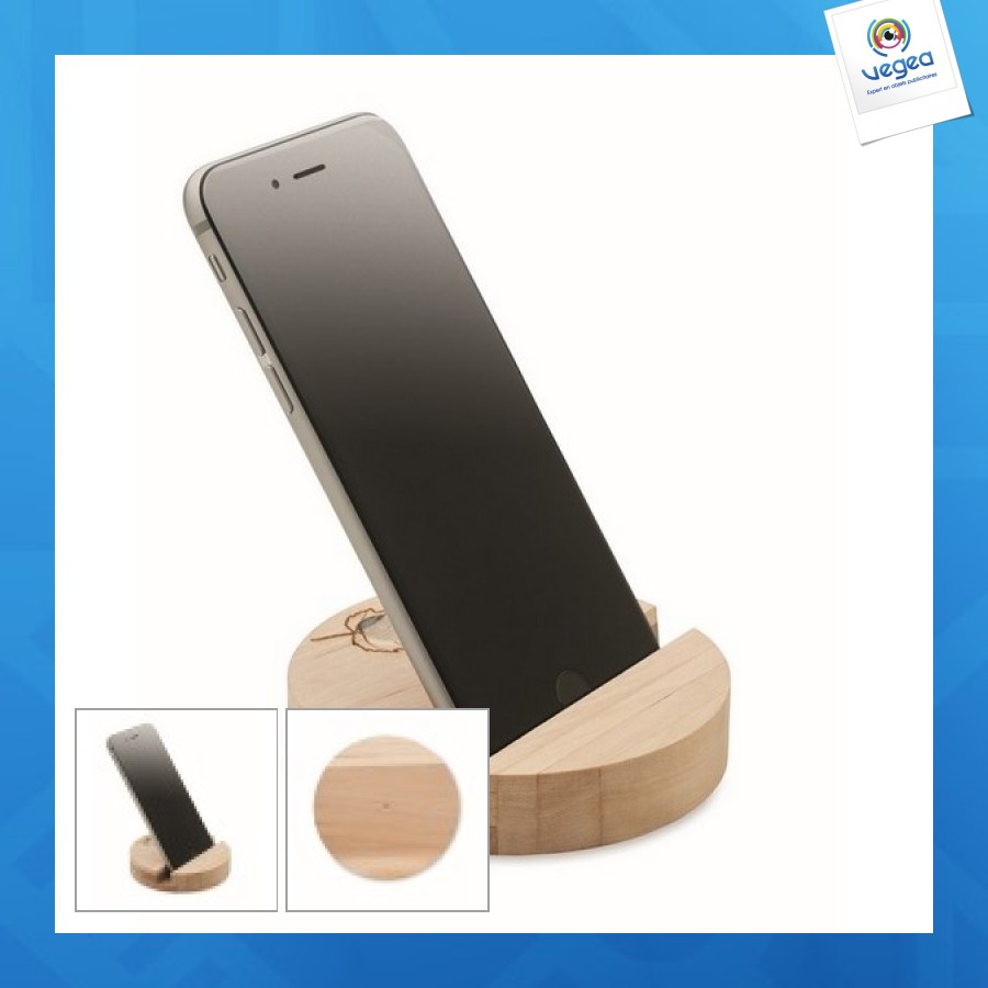 Grow round stand - support de téléphone avec logo en bouleau