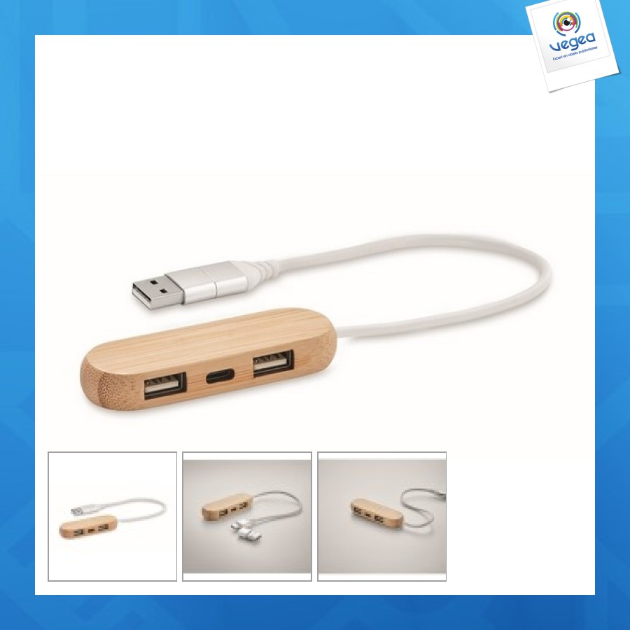 Hub usb personnalisable 3 ports câble 2 en 1