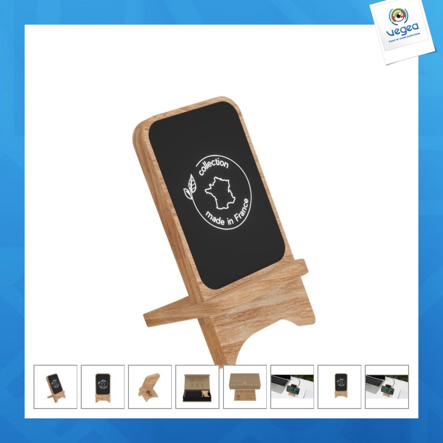 Support et chargeur avec logo de téléphone 10w fabriqué en france