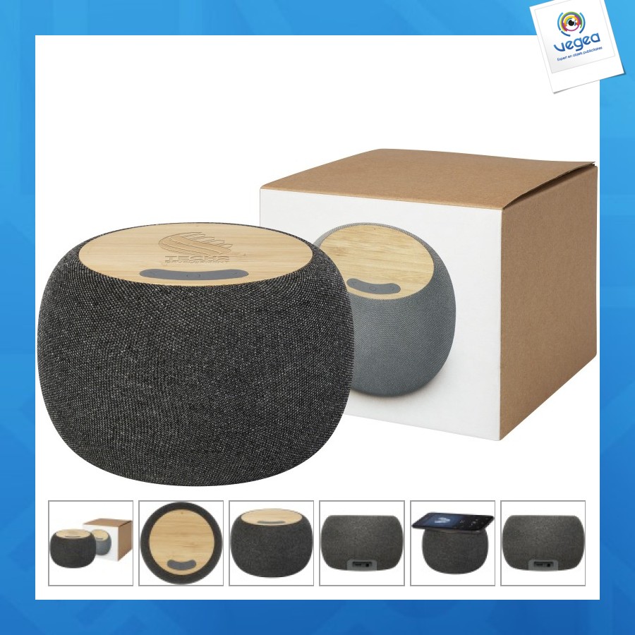 Haut-parleur personnalisable 10w et tapis de charge sans fil ecofiber en bamboo/rpet