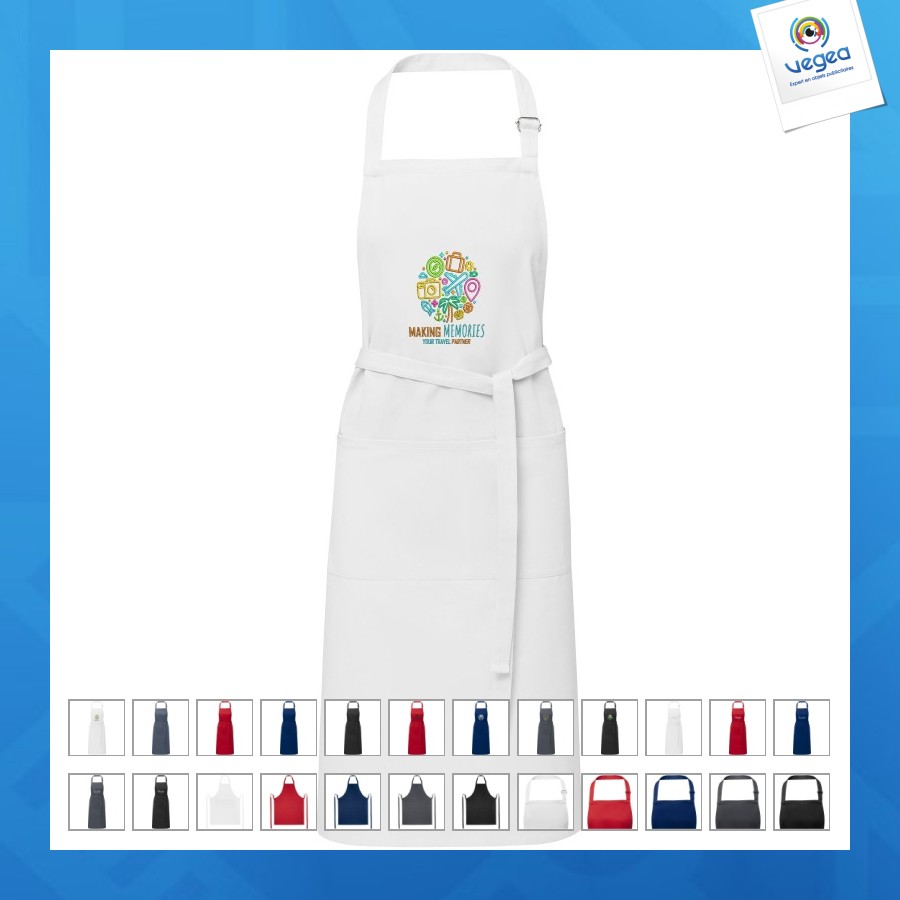 Tablier personnalisé ajustable andrea de 240g/m² avec bretelle réglable au cou