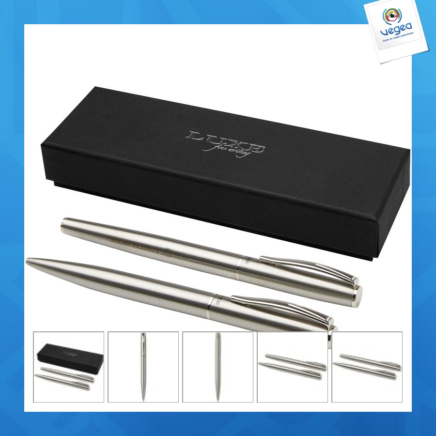 Ensemble de stylo bille promotionnel et stylo roller didimis en acier inoxydable recyclé