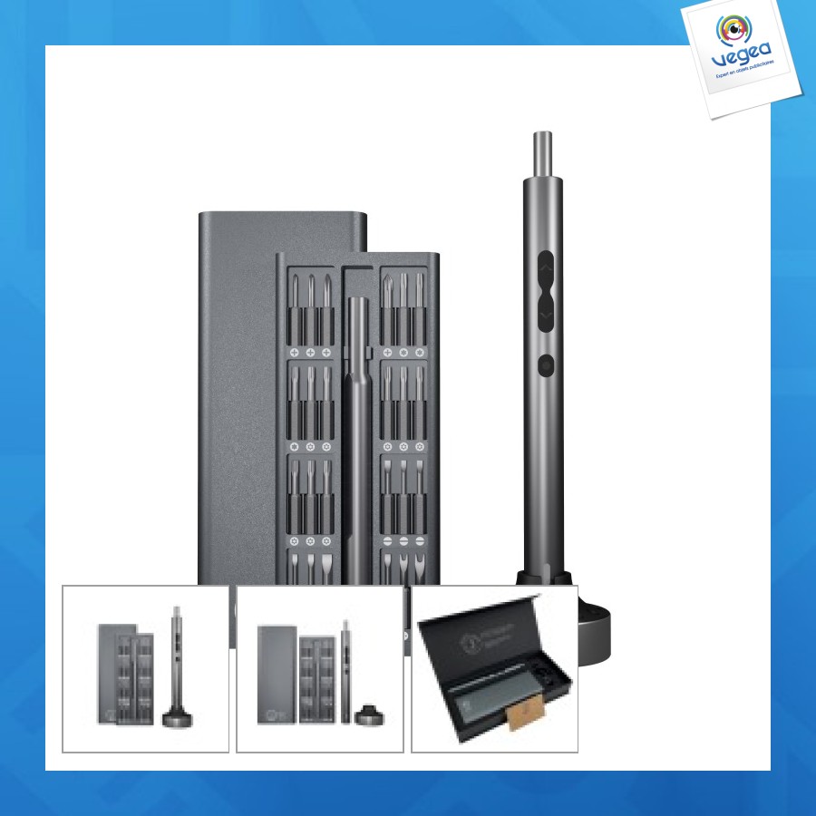 Kit outil avec tournevis publicitaire électrique et base de chargement stock