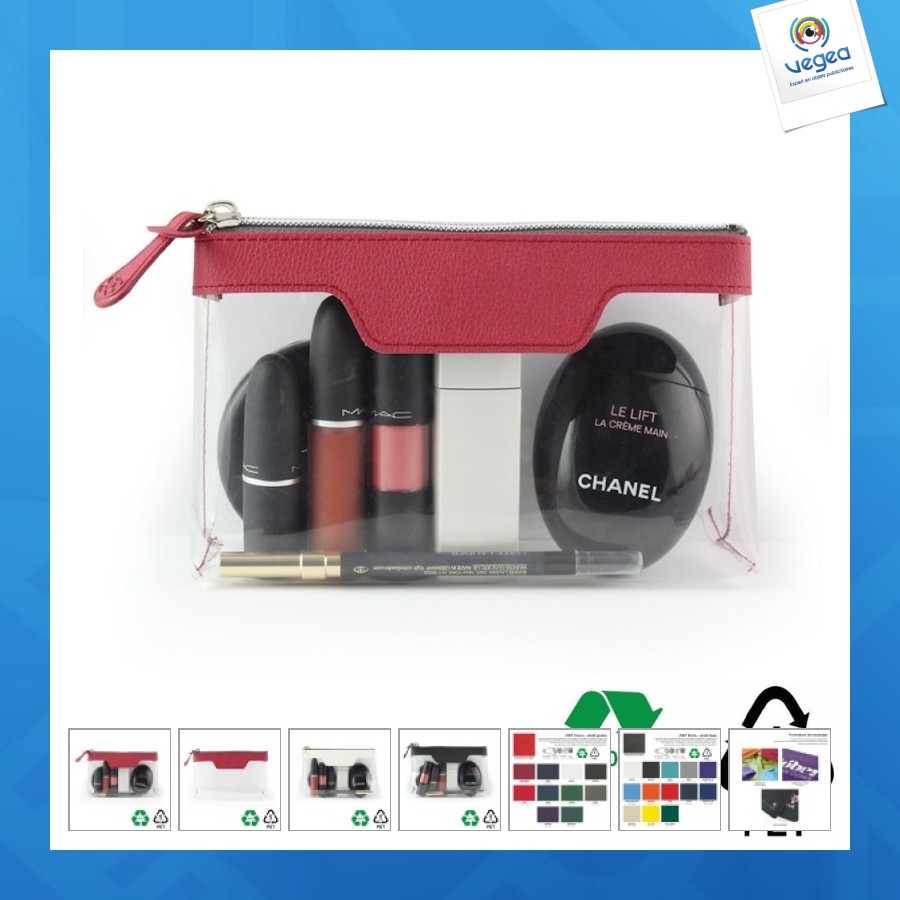 Trousse personnalisable zippée transparente 185x120x60mm en rpet