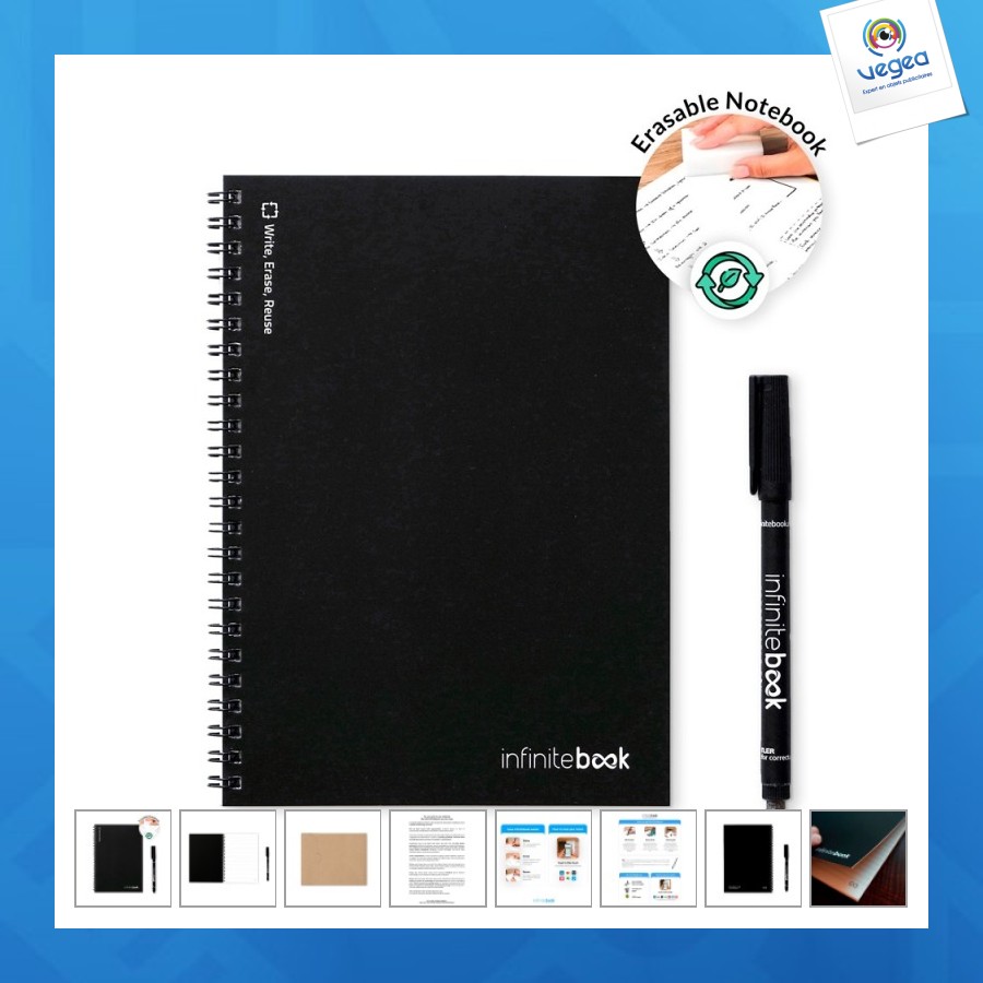 Infinitebook a5 couverture souple et 15 pages lignées pour tableau blanc